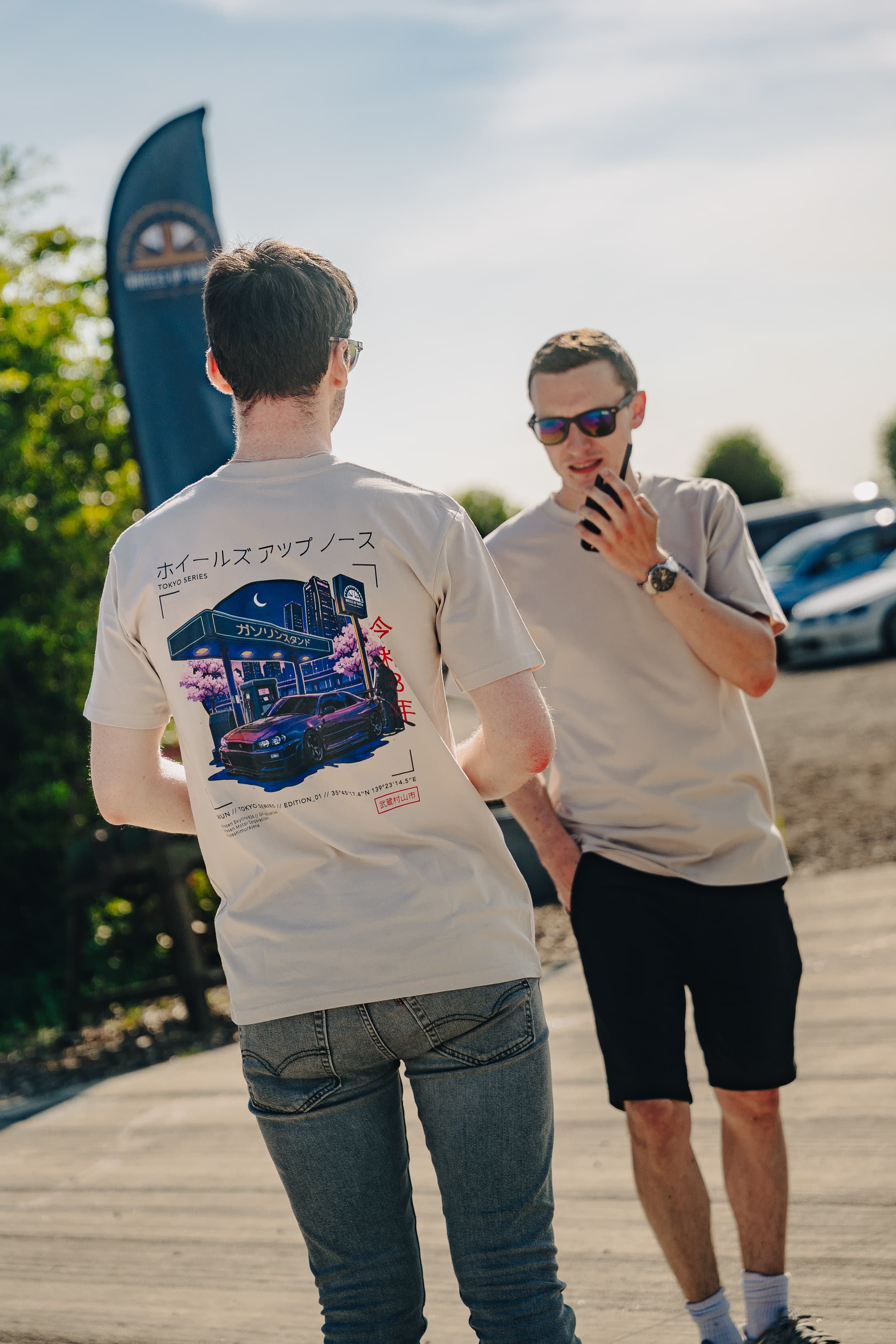 WUN JDM T-Shirt - Bone - bone wun jdm t-shirt back print, worn at a car meet